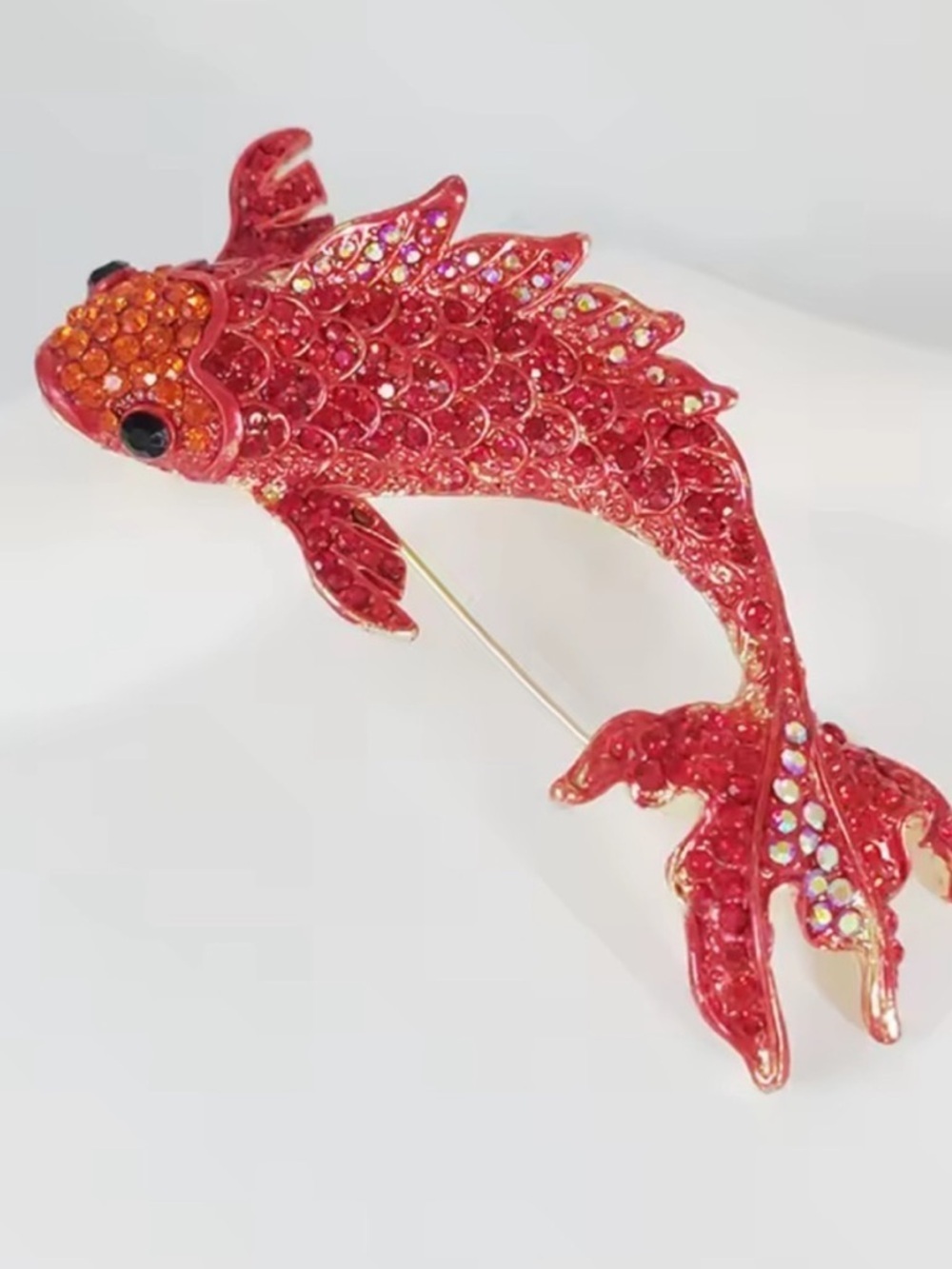 Anthropologie Red Crystal Koi Fish Brooch